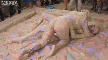 Messy Wrestling: Tattooed Beauty, Ripped Clothes & Lots Of Mud Covered Booby & Booty! Screencap 53 on www.sinx.com