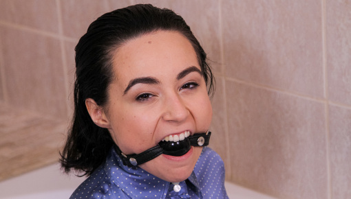 Latest deal - Ballgagged BDSM Babe Drools All Down Her Clothing