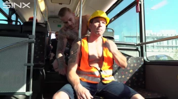 Stud Pays Builder For Gay Sex On The Bus Screencap 1 on www.sinx.com