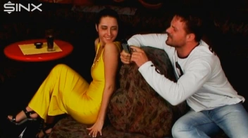 Brunette Hottie Gives Public Handjob In Club Screencap 2 on www.sinx.com