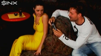 Brunette Hottie Gives Public Handjob In Club Screencap 3 on www.sinx.com