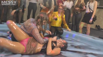 Messy Wrestling: Royal Oil Smackdown - Get Her Down And Slop Around! 2 Audience Fights! Screencap 37 on www.sinx.com