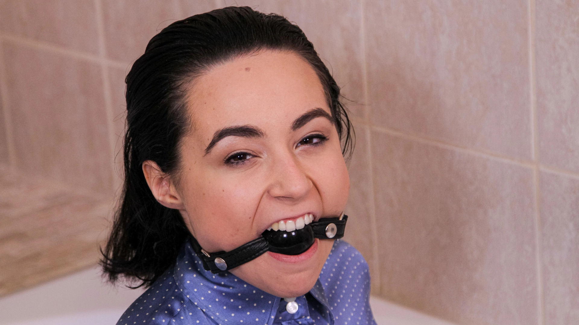 Ballgagged BDSM Babe Drools All Down Her Clothing on www.sinx.com