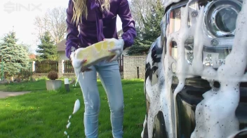 Wet & Messy Car Washing For Playful Blonde Screencap 9 on www.sinx.com