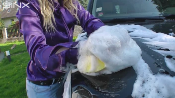 Wet & Messy Car Washing For Playful Blonde Screencap 12 on www.sinx.com
