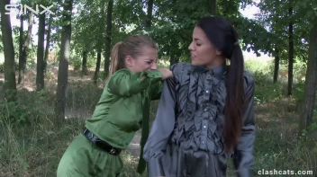 Feisty Twins Catfight In The Woods Screencap 10 on www.sinx.com