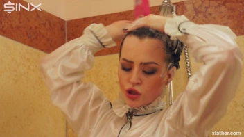 Clothed Beauty Showering In Satin Blouse Screencap 14 on www.sinx.com