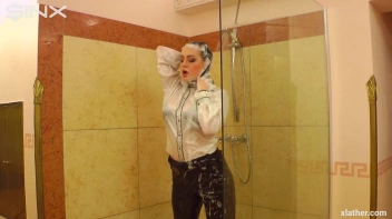 Clothed Beauty Showering In Satin Blouse Screencap 22 on www.sinx.com