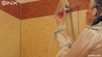 Clothed Beauty Showering In Satin Blouse Screencap 24 on www.sinx.com