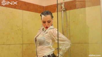 Clothed Beauty Showering In Satin Blouse Screencap 26 on www.sinx.com