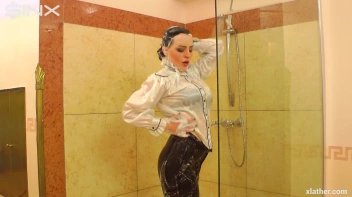 Clothed Beauty Showering In Satin Blouse Screencap 29 on www.sinx.com