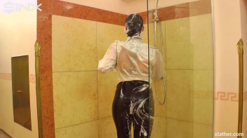 Clothed Beauty Showering In Satin Blouse Screencap 31 on www.sinx.com