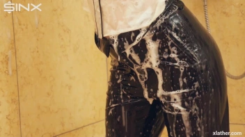 Clothed Beauty Showering In Satin Blouse Screencap 33 on www.sinx.com