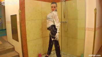 Clothed Beauty Showering In Satin Blouse Screencap 35 on www.sinx.com