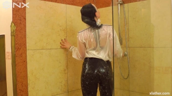 Clothed Beauty Showering In Satin Blouse Screencap 38 on www.sinx.com