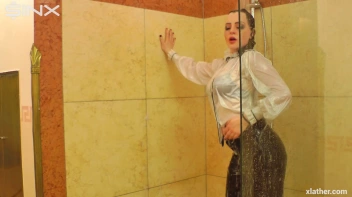 Clothed Beauty Showering In Satin Blouse Screencap 39 on www.sinx.com