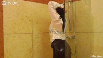 Clothed Beauty Showering In Satin Blouse Screencap 42 on www.sinx.com