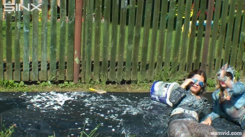 Messy paint wrestling and spanking with three gorgeous girls Screencap 1 on www.sinx.com