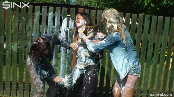 Messy paint wrestling and spanking with three gorgeous girls Screencap 16 on www.sinx.com