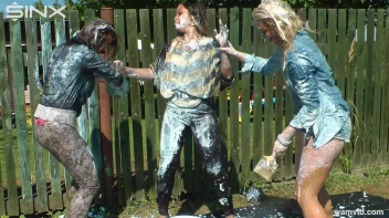 Messy paint wrestling and spanking with three gorgeous girls Screencap 19 on www.sinx.com