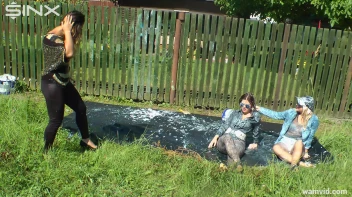 Messy paint wrestling and spanking with three gorgeous girls Screencap 2 on www.sinx.com