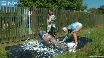 Messy paint wrestling and spanking with three gorgeous girls Screencap 20 on www.sinx.com