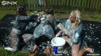 Messy paint wrestling and spanking with three gorgeous girls Screencap 23 on www.sinx.com