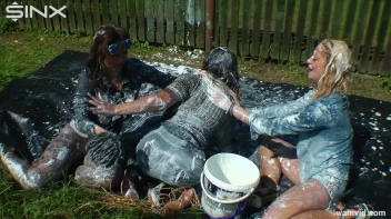 Messy paint wrestling and spanking with three gorgeous girls Screencap 26 on www.sinx.com