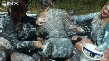 Messy paint wrestling and spanking with three gorgeous girls Screencap 27 on www.sinx.com