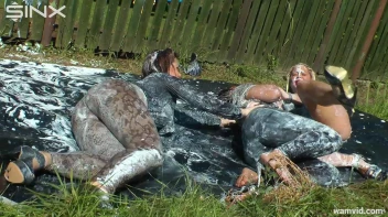Messy paint wrestling and spanking with three gorgeous girls Screencap 28 on www.sinx.com