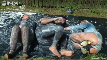 Messy paint wrestling and spanking with three gorgeous girls Screencap 30 on www.sinx.com
