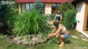 Twins Enjoy A Fully Clothed Splash In The Pool Screencap 1 on www.sinx.com