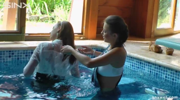 Twins Enjoy A Fully Clothed Splash In The Pool Screencap 23 on www.sinx.com
